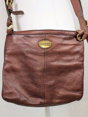 Fossil Morgan Vintage Y2K Brown Genuine Leather Multi Zip Crossbody Bag EUC
